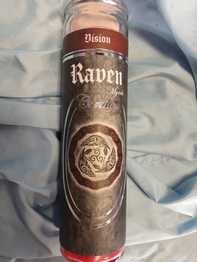 7day glass ritual candle/raven/myrrh