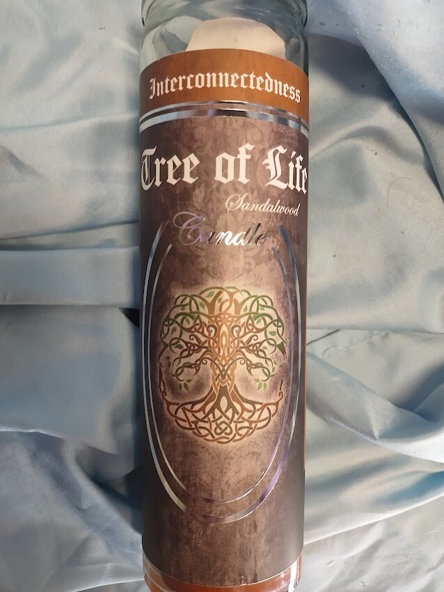 7day glass ritual candle/tree of life/sandalwood