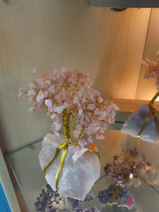 Rose Quartz Gemstone Tree/rose Quartz Base-silver Wire