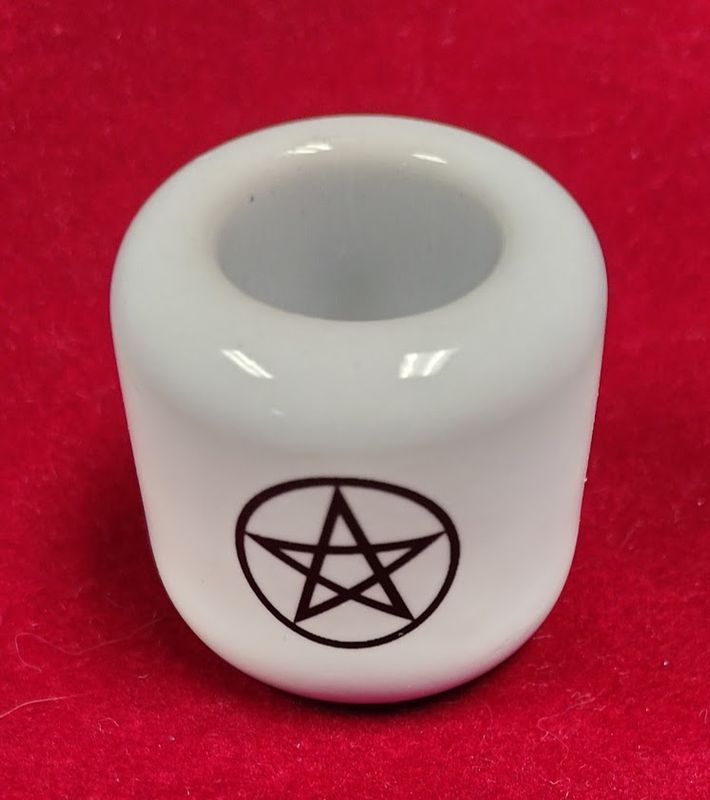 Mini Candle Holder/White Pentacle