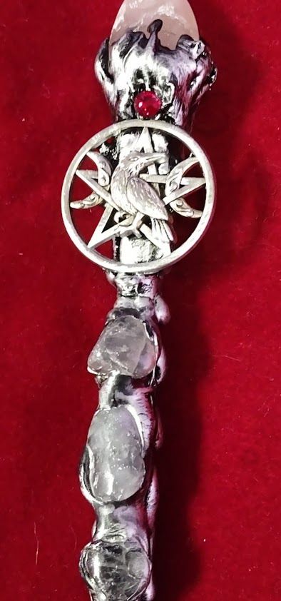 Magic Wand/Rose Quartz w/Silver Raven