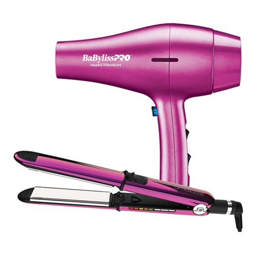 KIT PLANCHITA+SECADOR BABYLISS PRO LIMITED EDITION NANO HOT PINK