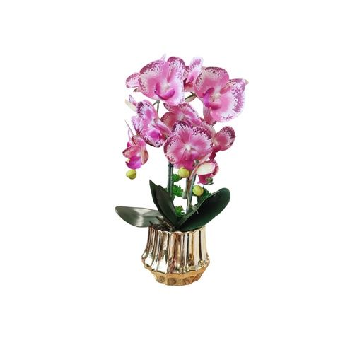 DECO ORQUIDEAS PHALAENOPSIS ROSA / FLORERO DORADO