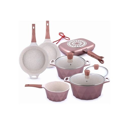 BALZANO DIECAST ALUM COOKWARE SET 9CS ROSE