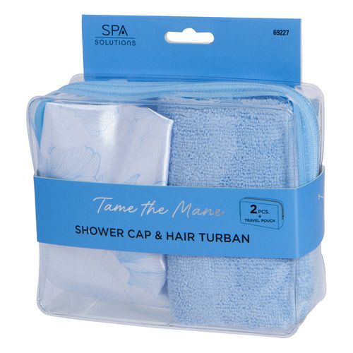 CALA SHOWER CAP&amp;HAIR TURBAN BLUE FLORAL #69227