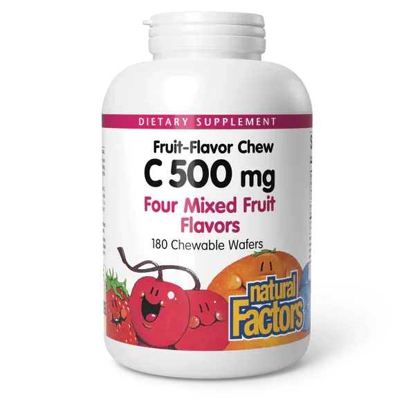 Fruit Flavored Chew C 500 mg, Size: 180 Chewable Wafers, Flavor: Four Mixed Fruit Flavors