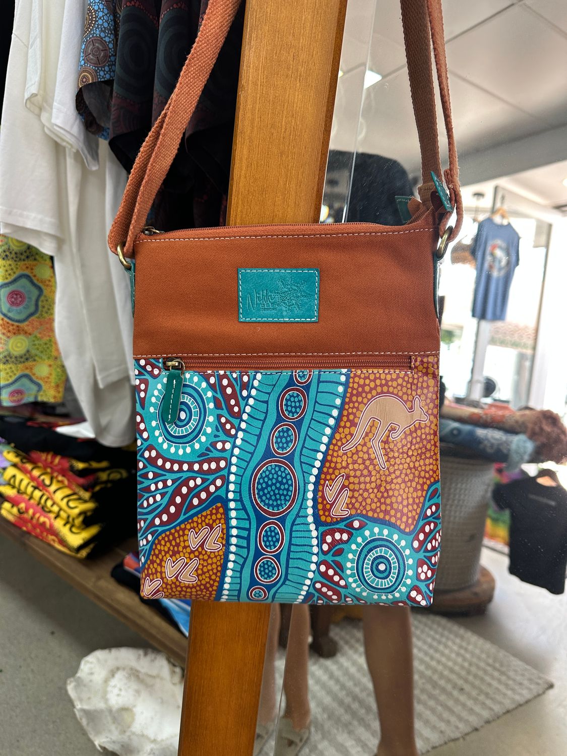 Kangaroo and Brown Cotton bag Handbag by Nicole Dickerson, Nikki Dee Designs