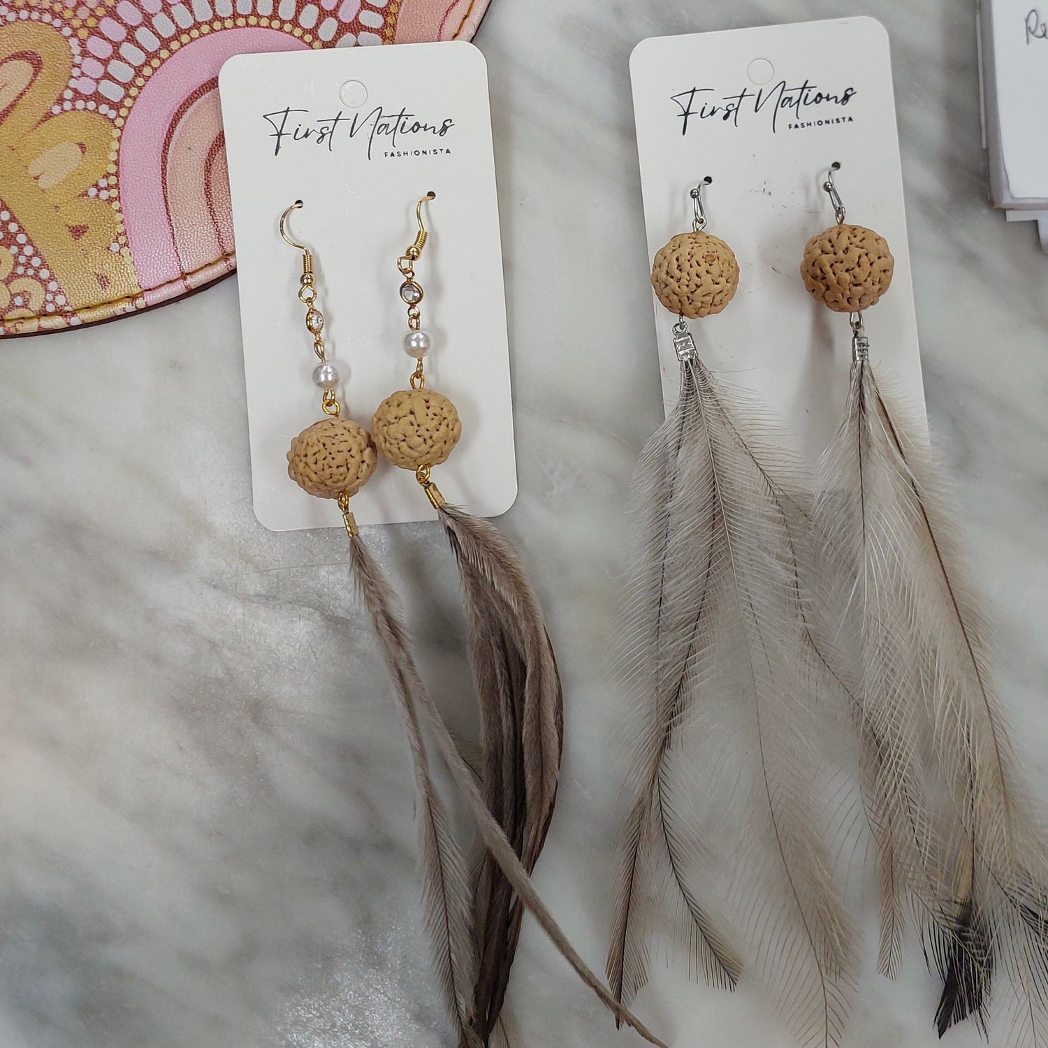 First Nations Fashionista - Quondong with emu feathers