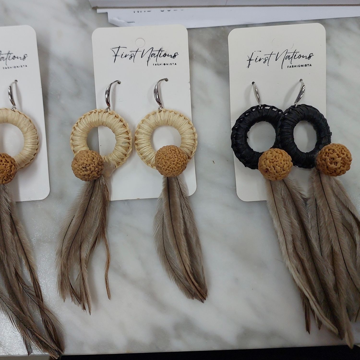 First Nations Fashionista - woven, quondong and emu feathers (beige or black)