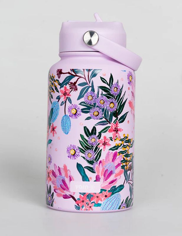 Yarn Insulated Drink Bottle - Pink Banksia