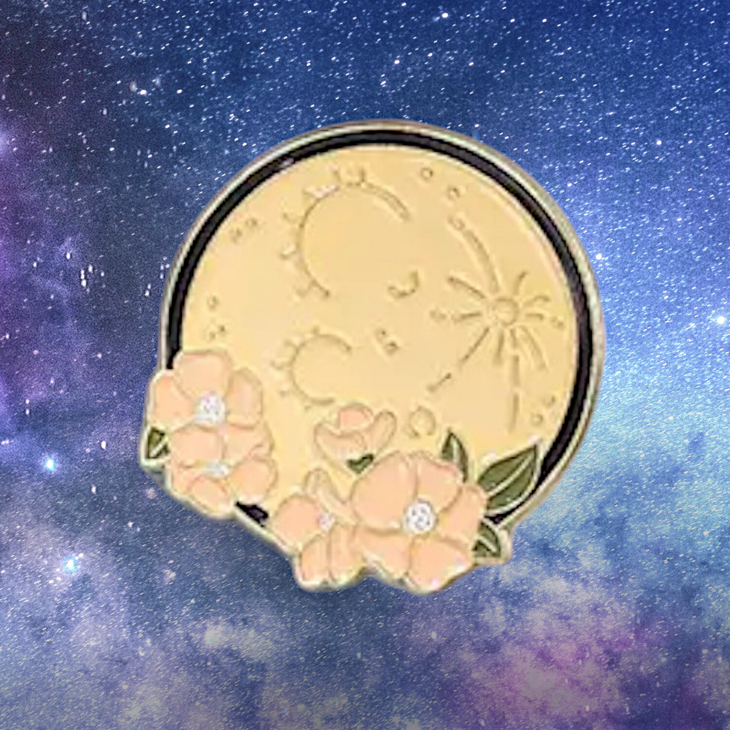 Moon Phase Flower Pin, Design: Full Moon