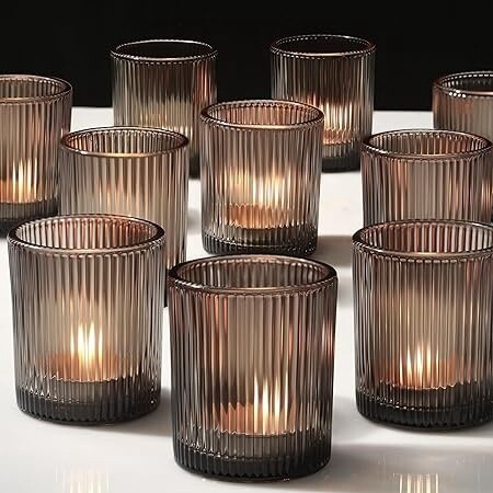 Gray Vertical Stripe Glass Votive Holder