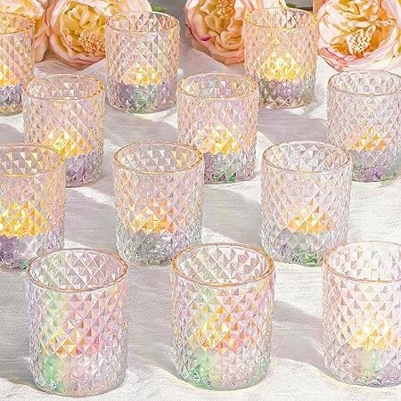 Iridescent Patterned Glass Votive Holder