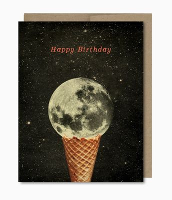 Happy Birthday Moon Ice Cream Cone Greeting Card