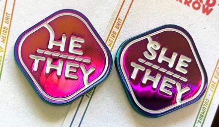 Rainbow Metal Pronoun Pin, Design: He/They