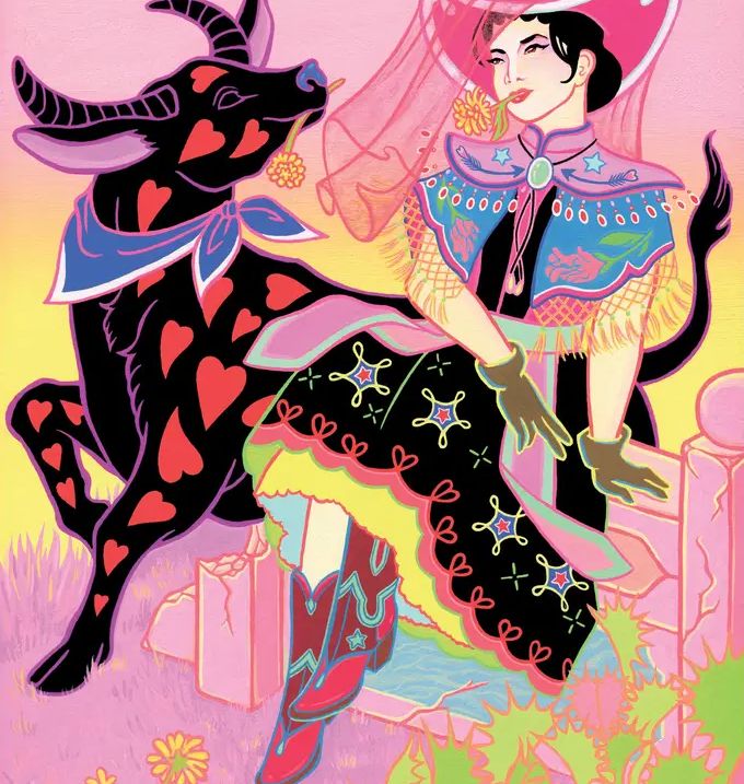 Tsz Kam Cantonese Cowgirl and Her Water Buffalo Notecard