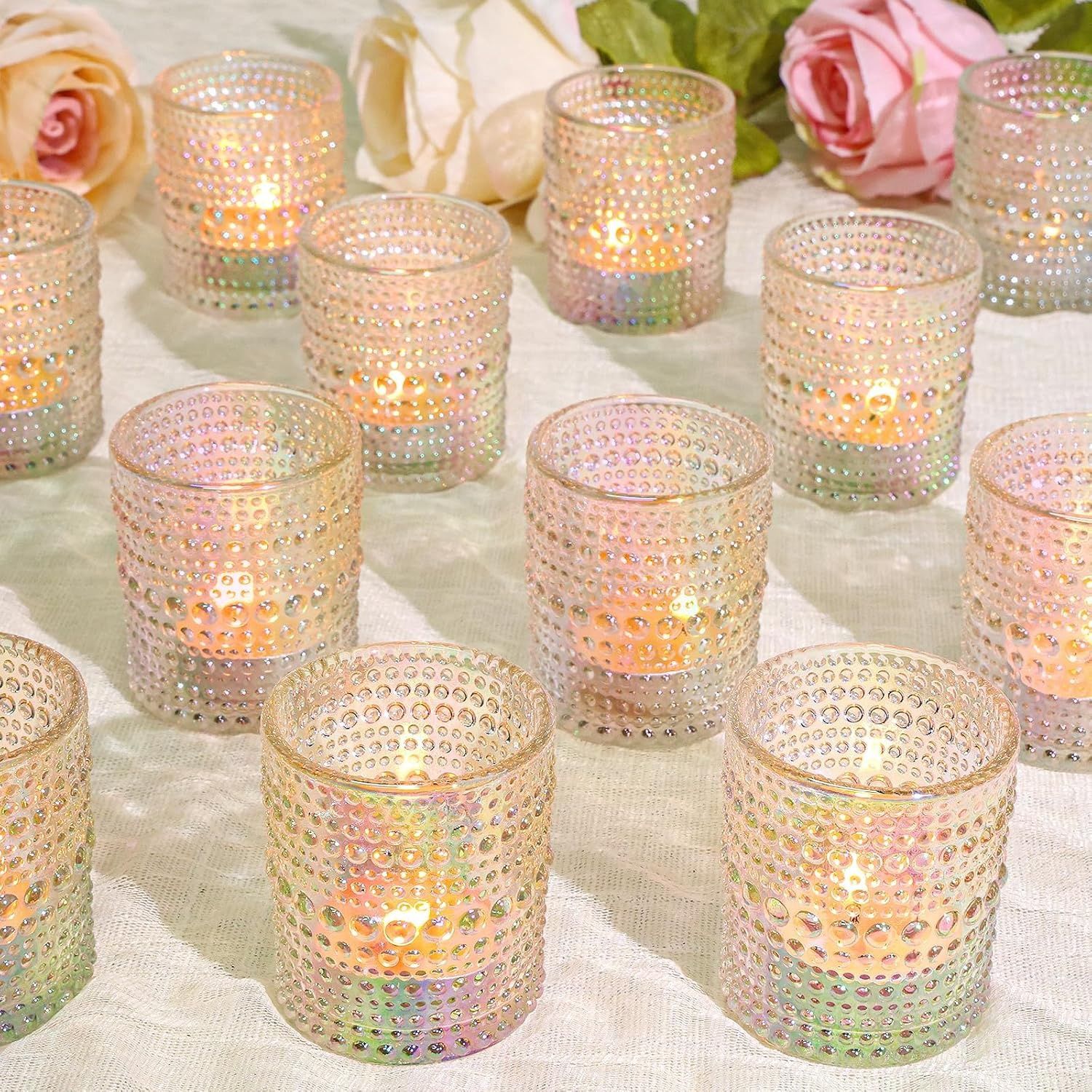 Iridescent Patterned Glass Votive Holder