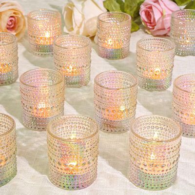 Iridescent Patterned Glass Votive Holder
