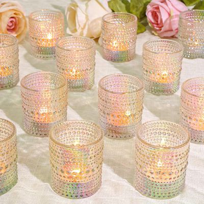 Iridescent Patterned Glass Votive Holder