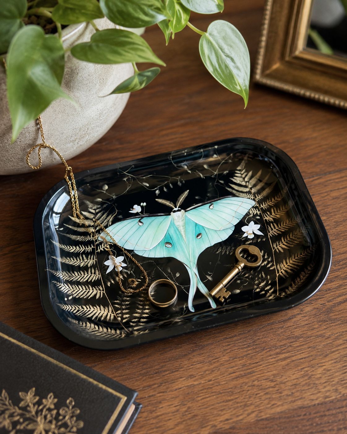 Luna Moth Ferns Metal Tray