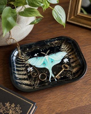 Luna Moth Ferns Metal Tray