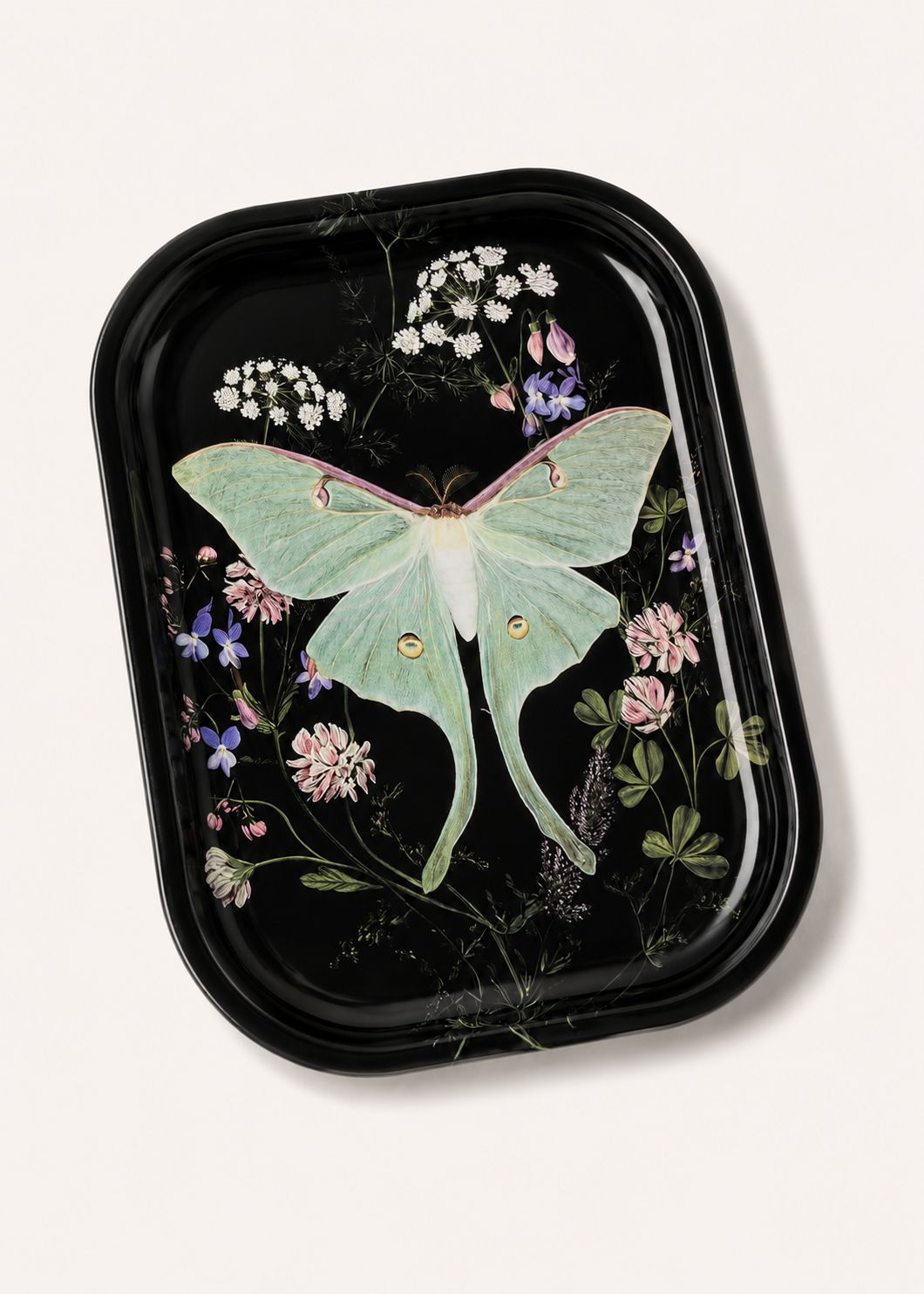 Luna Moth Wildflowers Metal Tray