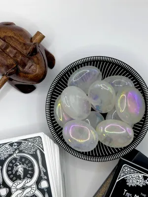 White Aura Quartz Palm Stone