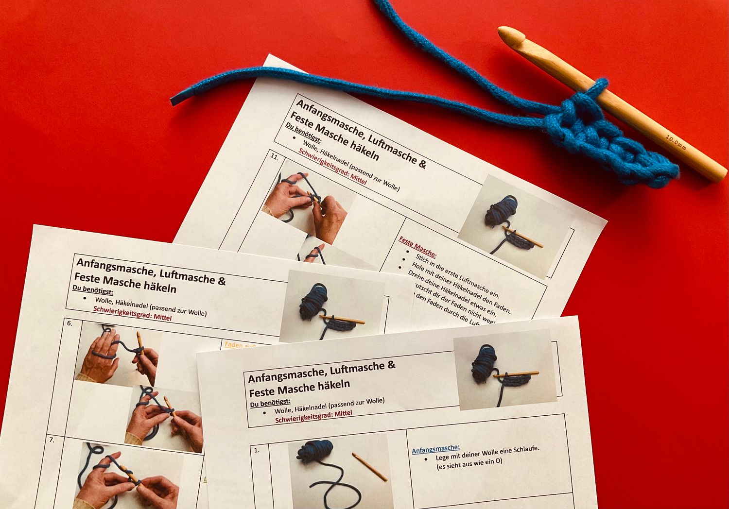 Anfangsmasche, Luftmasche &amp; Feste Masche häkeln PDF Anleitung
