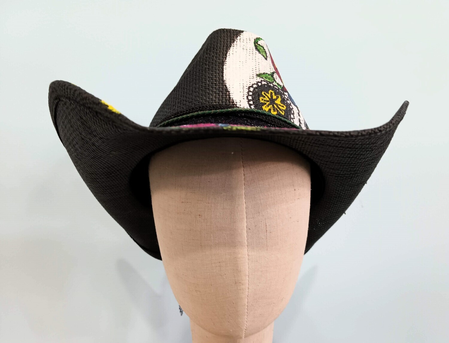 Straw Cowboy Black Painted Sugar Skull 1