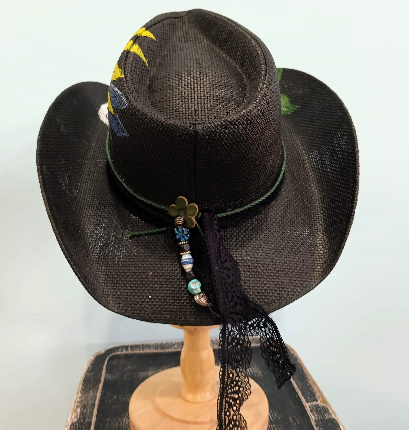 Straw Cowboy Black Painted Sugar Skull 1
