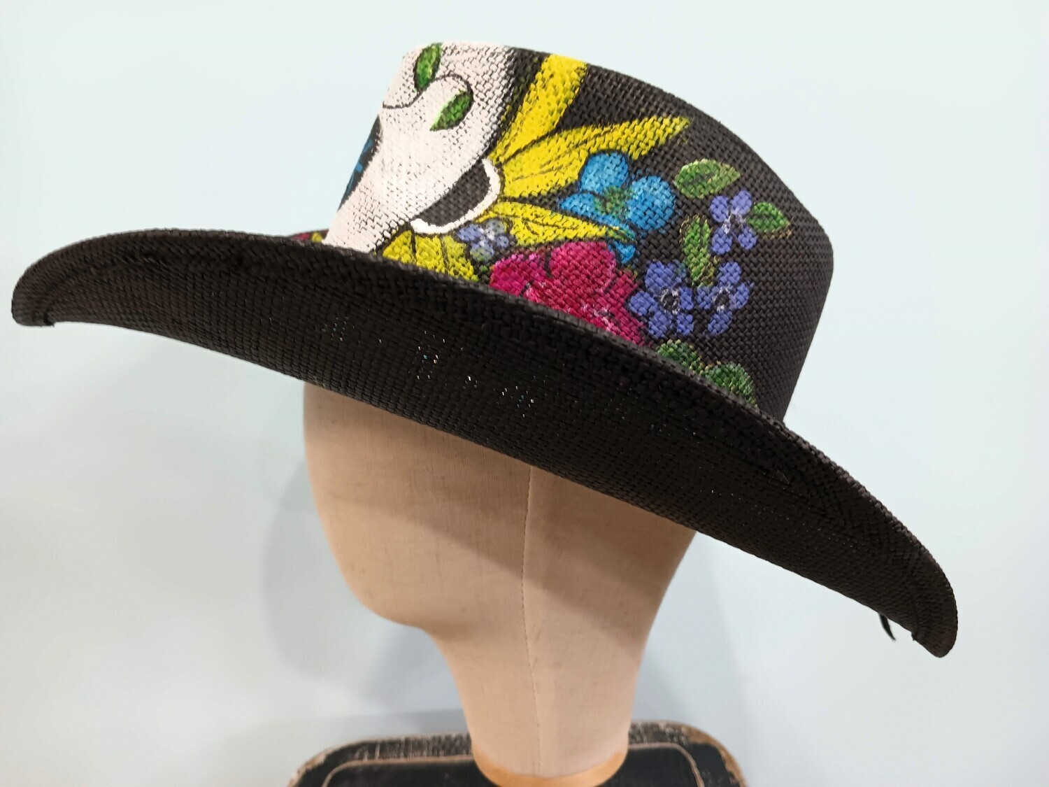 Straw Cowboy Black Painted Sugar Skull 2