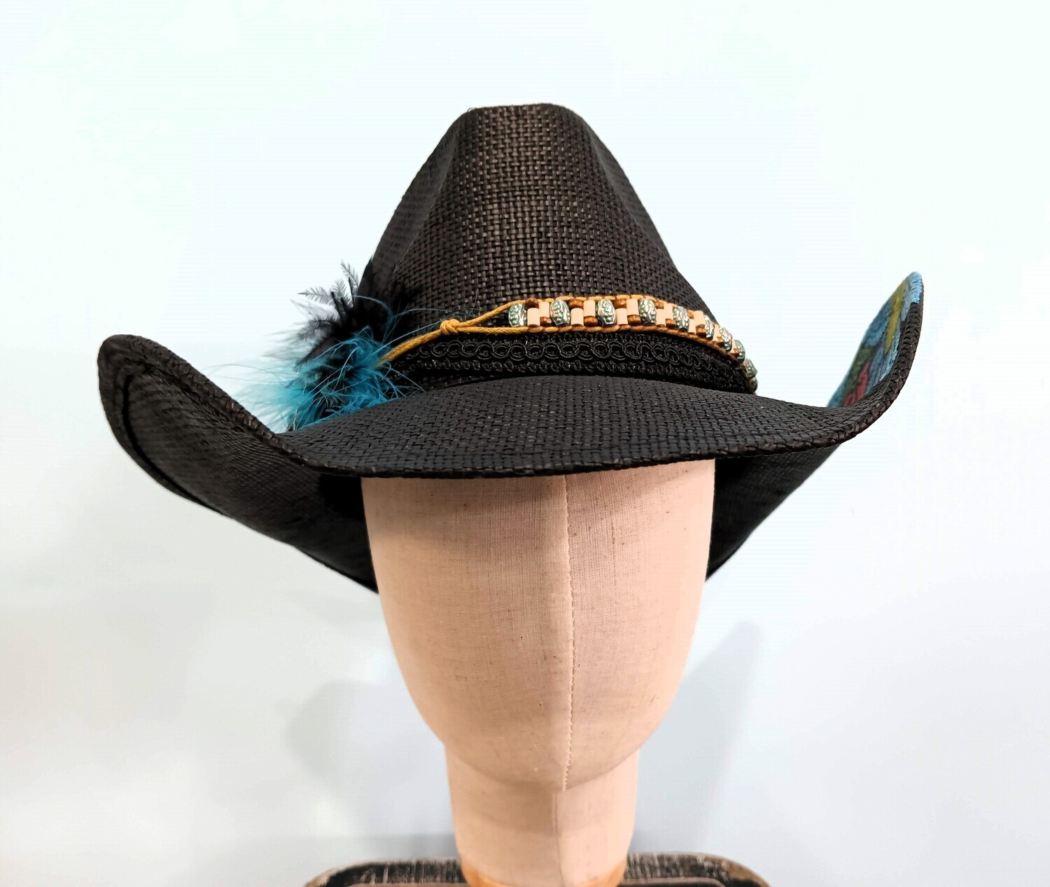 Straw Cowboy Black Painted Fthr/Bnd