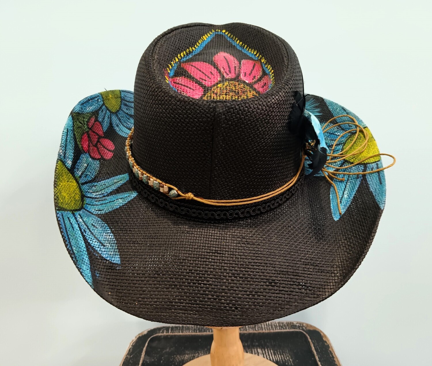 Straw Cowboy Black Painted Fthr/Bnd
