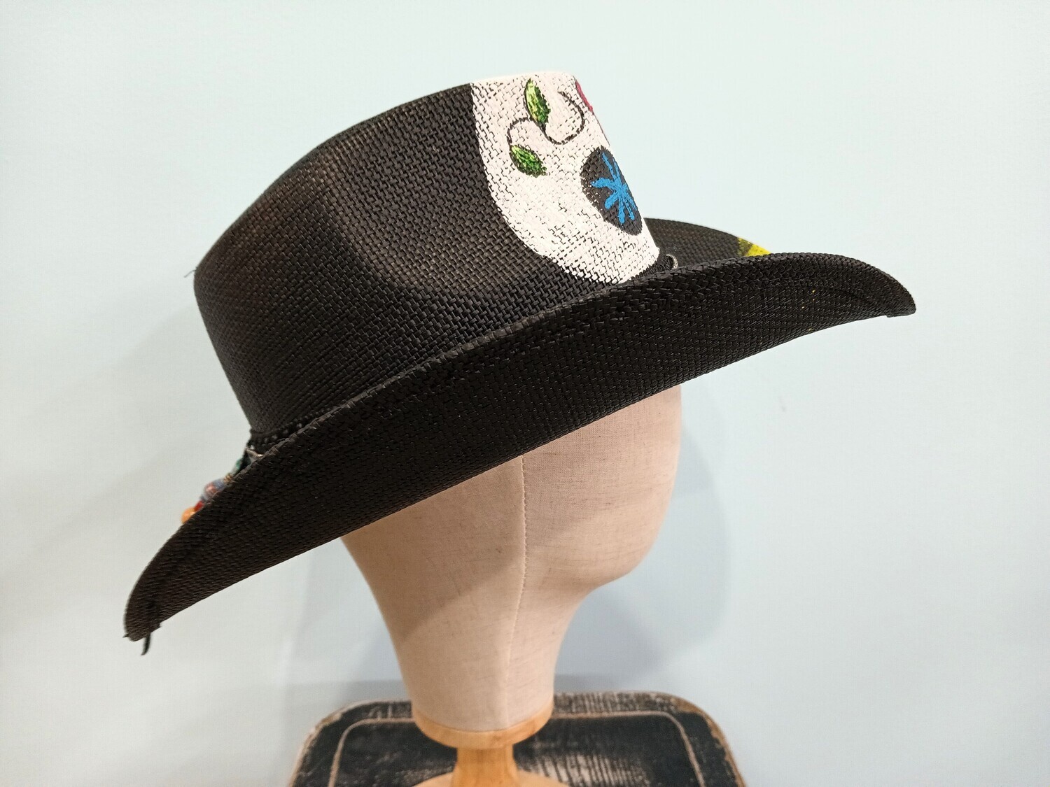 Straw Cowboy Black Painted Sugar Skull 2
