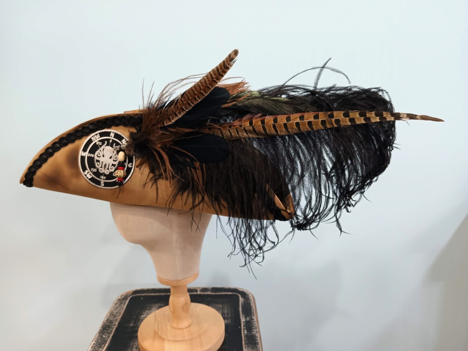 Calypso Tricorn Pirate Hat Tan/ Black 2