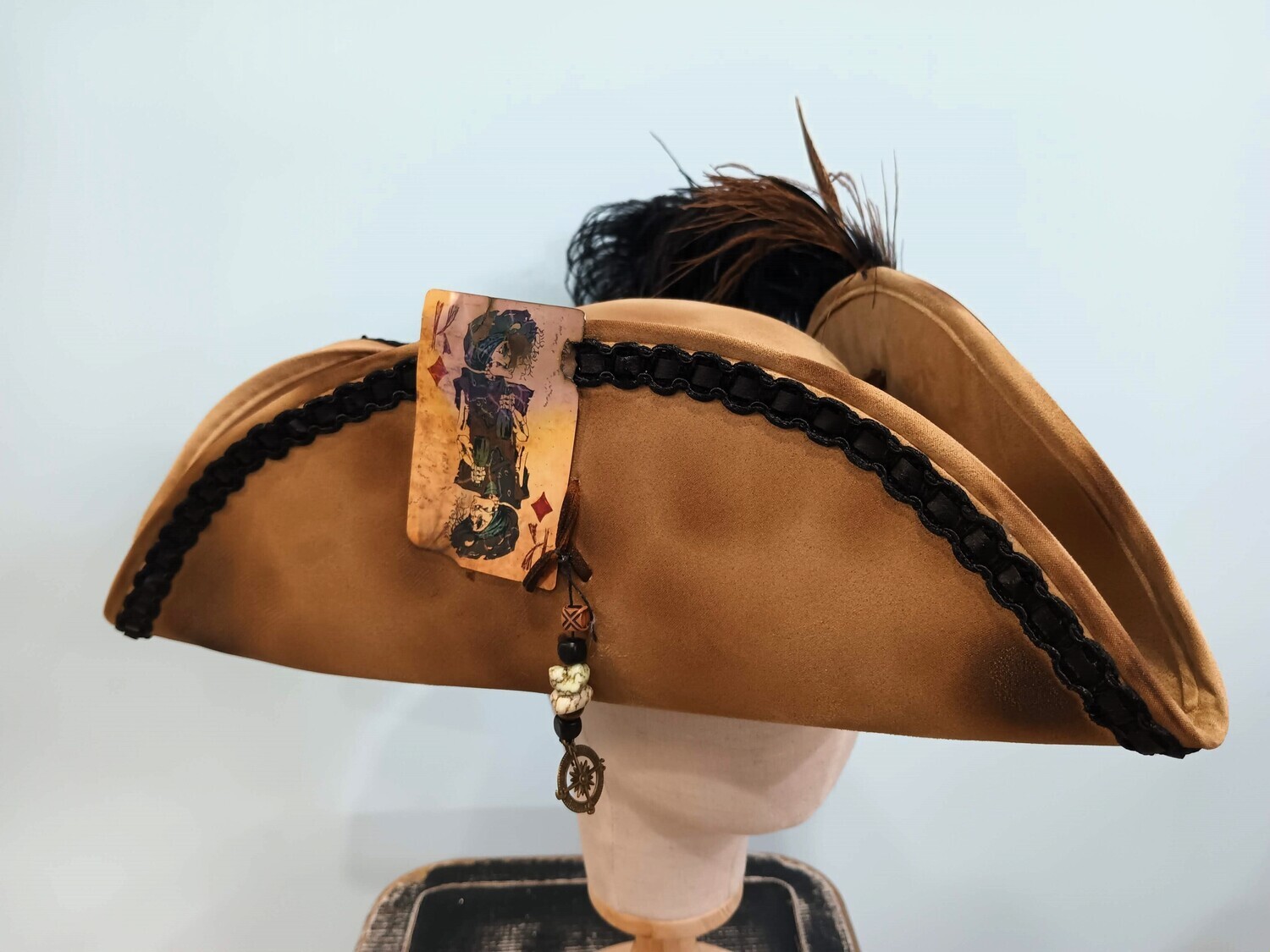 Calypso Tricorn Pirate Hat Tan/ Black 2