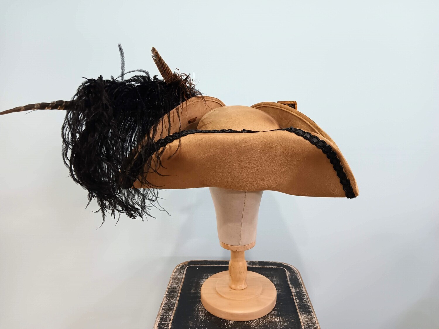 Calypso Tricorn Pirate Hat Tan/ Black 2
