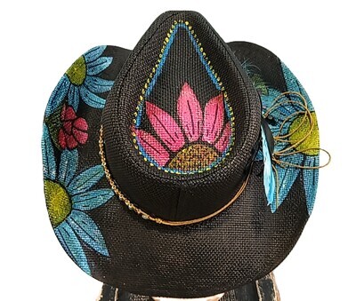 Straw Cowboy Black Painted Fthr/Bnd