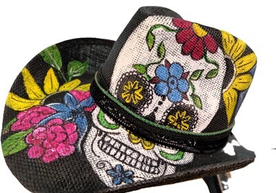 Straw Cowboy Black Painted Sugar Skull 1