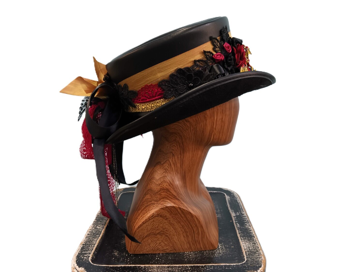 Faux Leather Ladies Victorian Top Hat Dragon 2 M