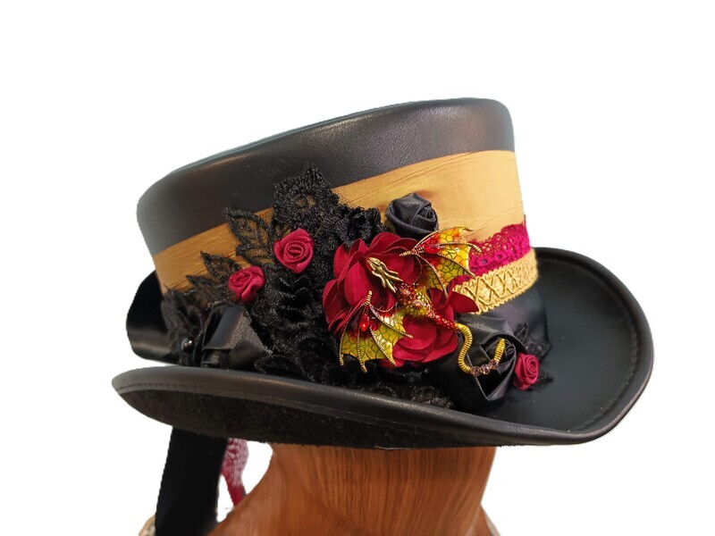 Faux Leather Ladies Victorian Top Hat Dragon 2 M