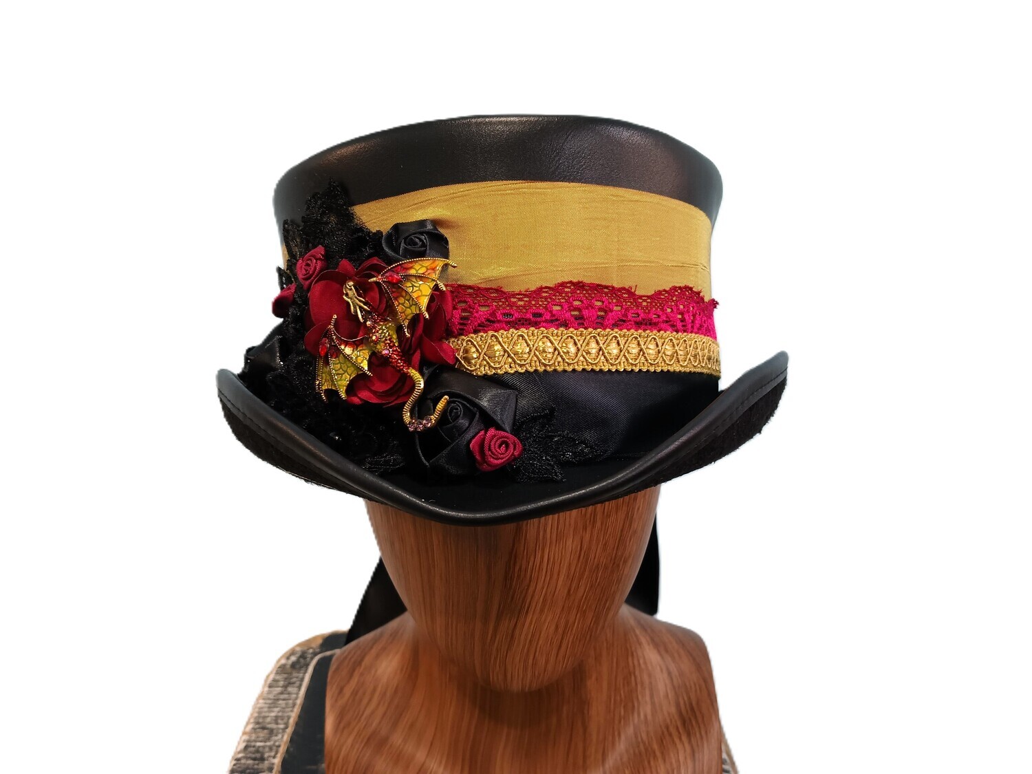 Faux Leather Ladies Victorian Top Hat Dragon 2 M