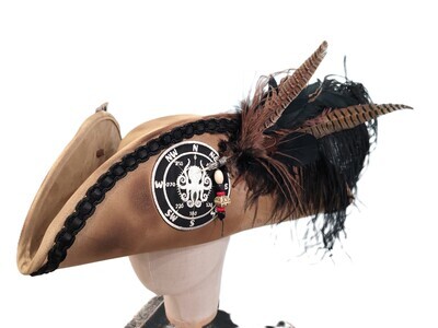 Calypso Tricorn Pirate Hat Tan/ Black 2