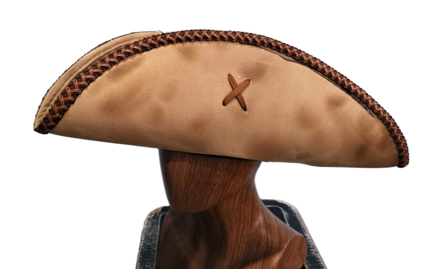 Calypso Pirate Tricorn Hat Tan w/ Brown Trim 1