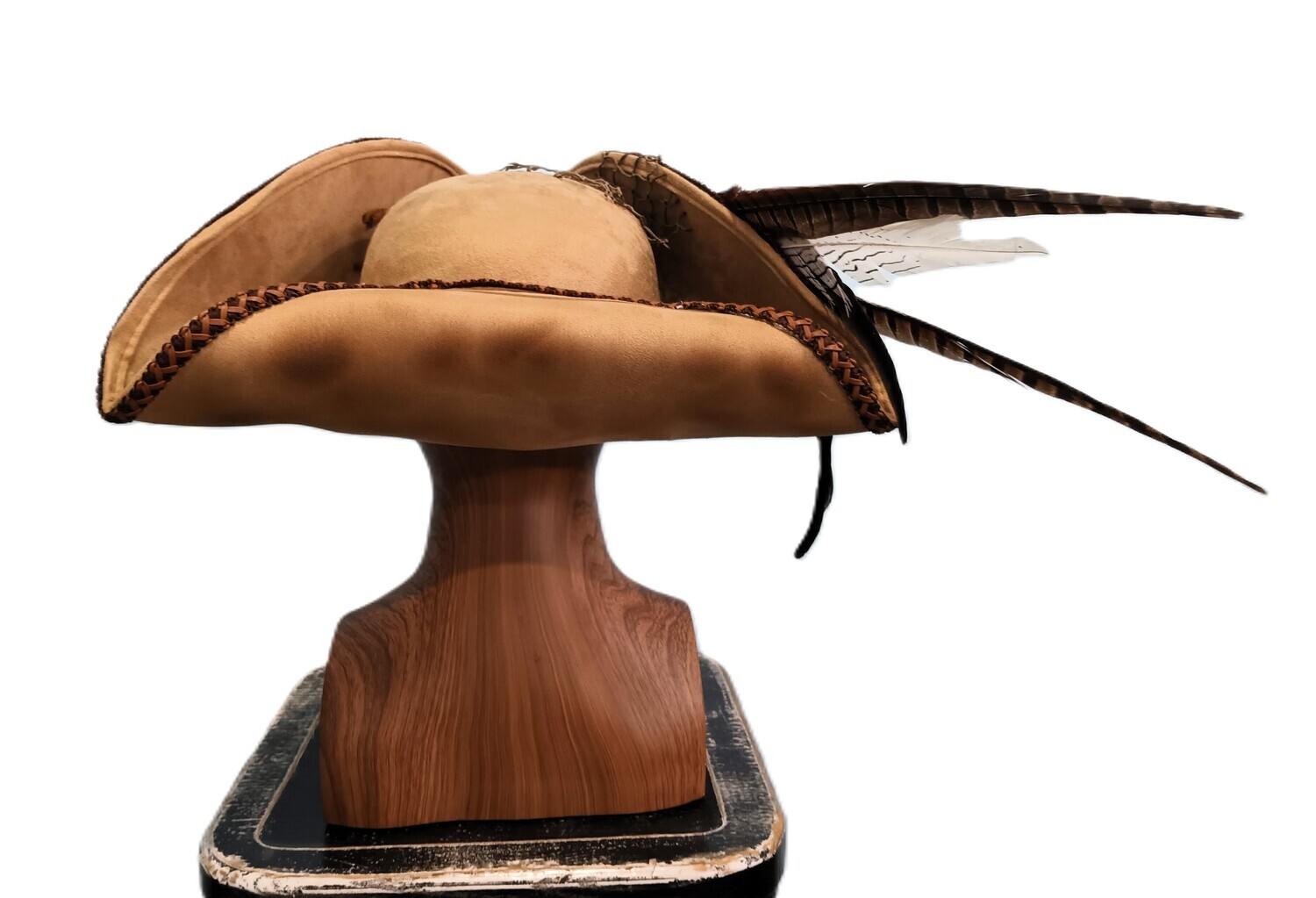 Calypso Pirate Tricorn Hat Tan w/ Brown Trim 1