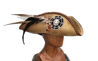 Calypso Pirate Tricorn Hat Tan w/ Brown Trim 1