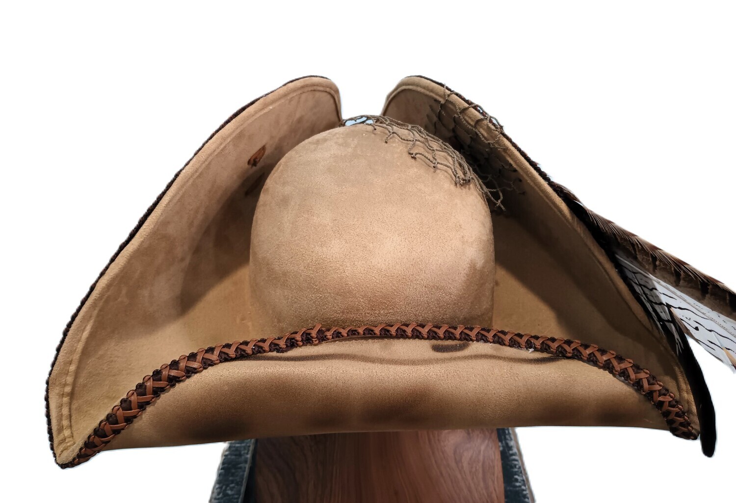 Calypso Pirate Tricorn Hat Tan w/ Brown Trim 1