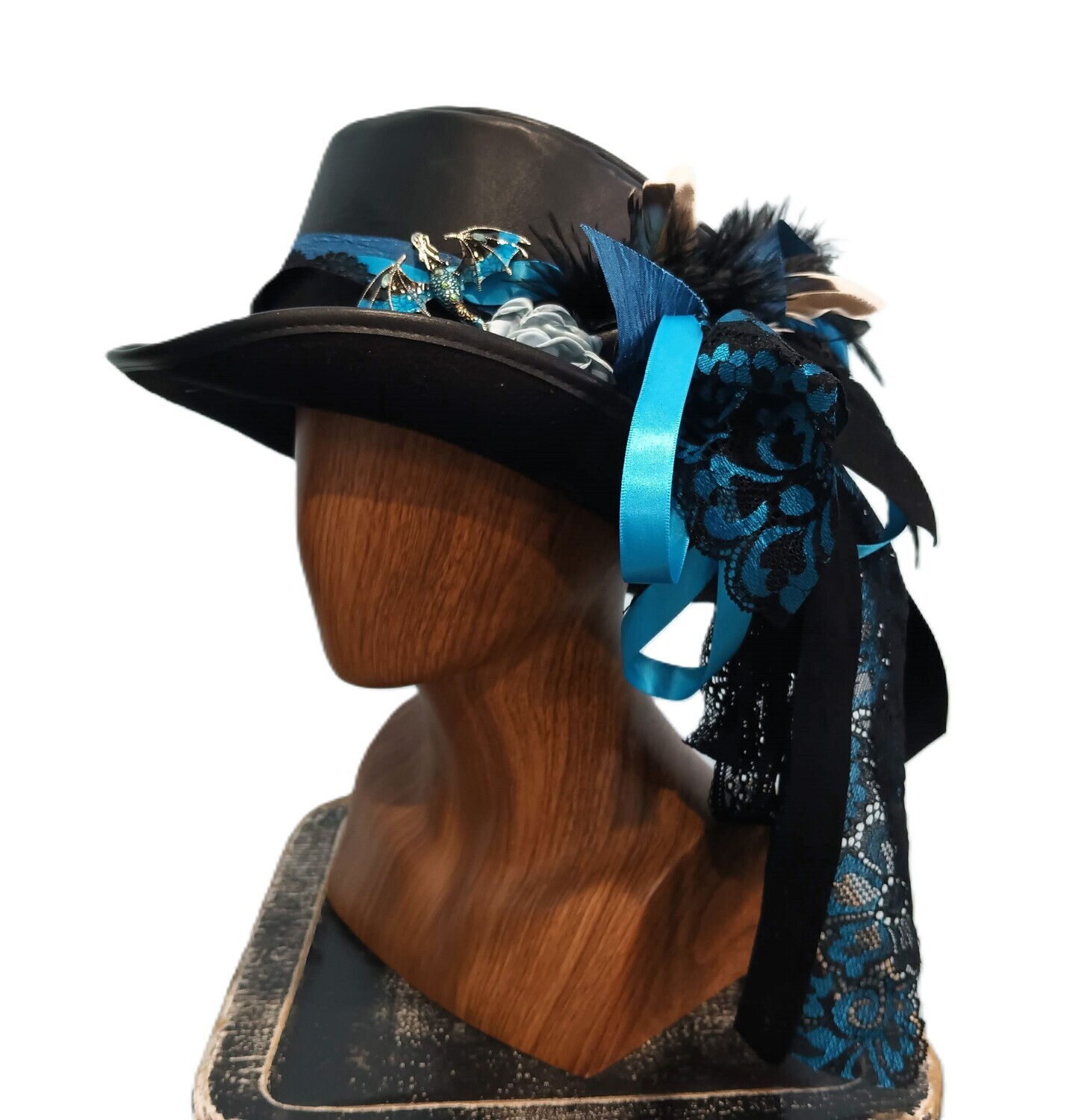 Faux Leather Ladies Victorian Top Hat Dragon 3 L