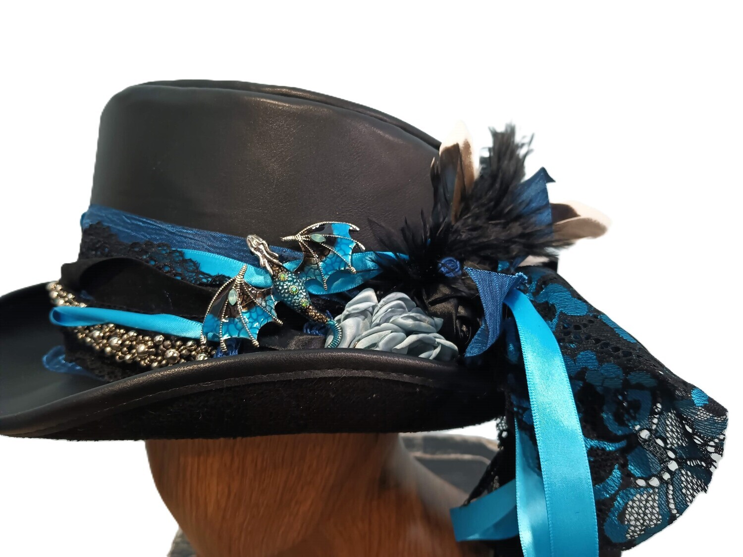 Faux Leather Ladies Victorian Top Hat Dragon 3 L