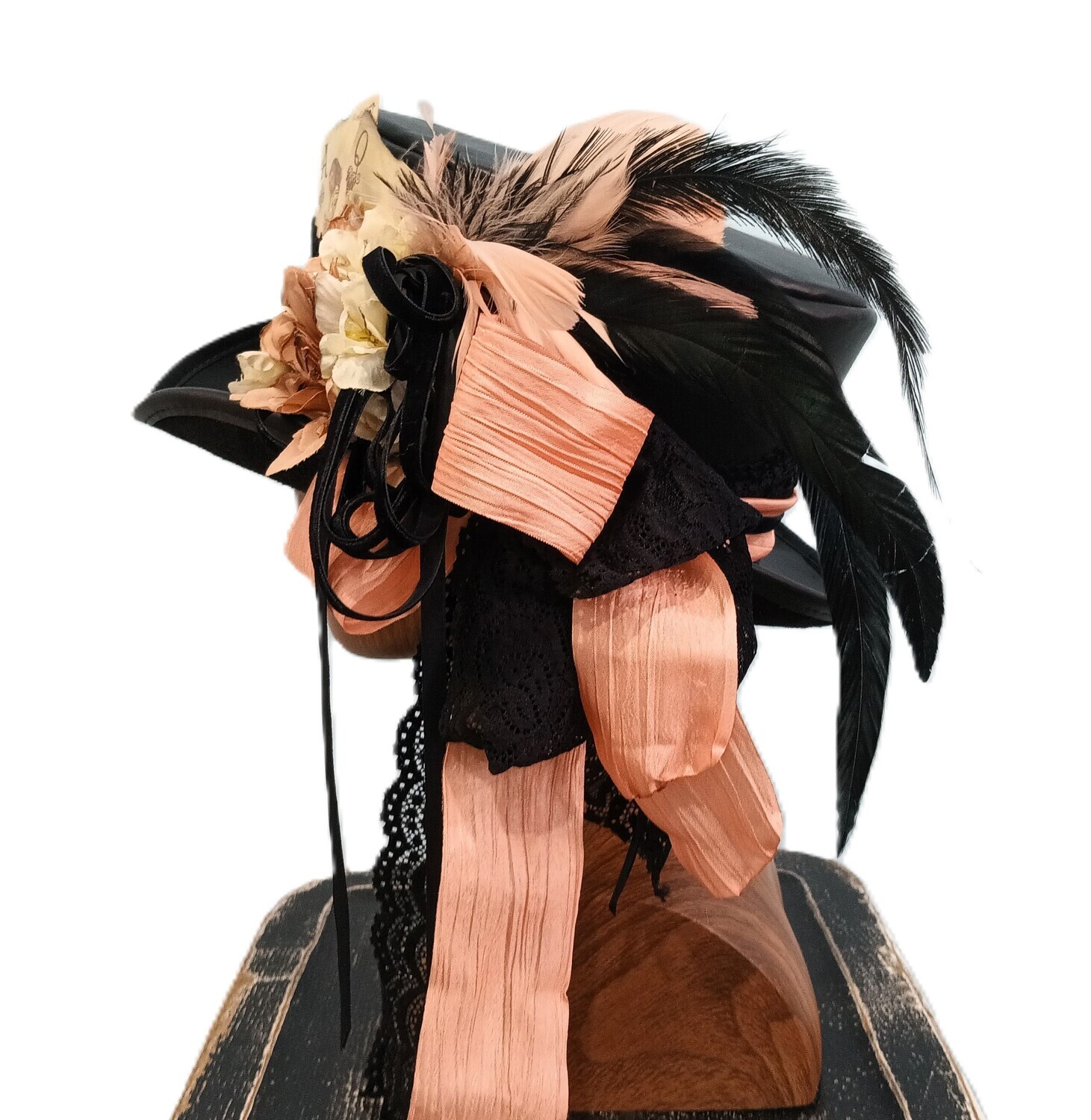 Faux Leather Ladies Victorian Top Hat Black/ Pink L